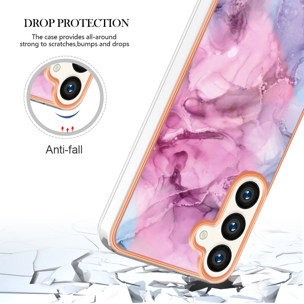 YB IMD Series-16 Style-E For Samsung Galaxy S24 Marble Case 2.0mm TPU Anti-Scratch Phone Cover - Rose
