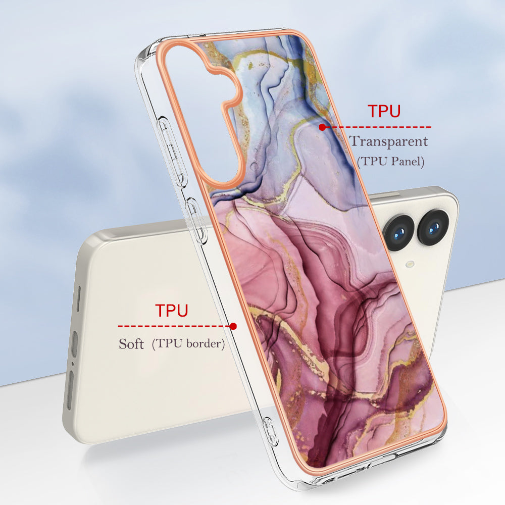 YB IMD Series-16 Style-E For Samsung Galaxy S24 Marble Case 2.0mm TPU Anti-Scratch Phone Cover - Rose Gold