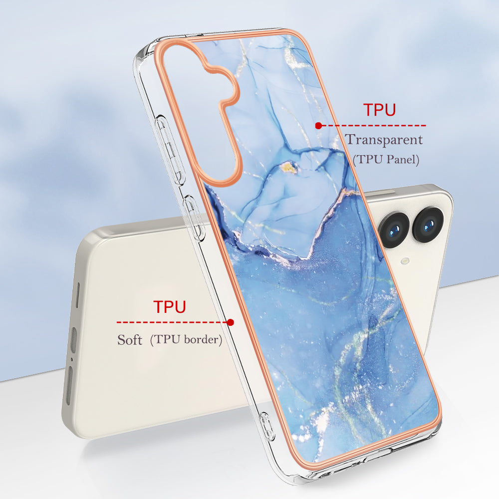YB IMD Series-16 Style-E For Samsung Galaxy S24 Marble Case 2.0mm TPU Anti-Scratch Phone Cover - Blue