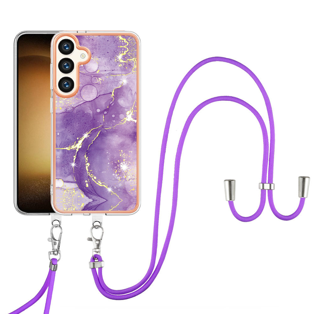 YB IMD Series-9 For Samsung Galaxy S24 TPU Case Marble Phone Cover with Lanyard - Purple 002