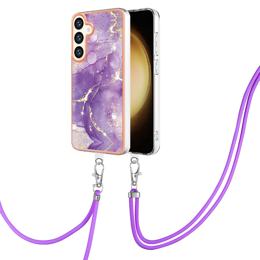 YB IMD Series-9 For Samsung Galaxy S24+ Marble Case TPU Shock Absorbing Cover with Lanyard - Purple 002