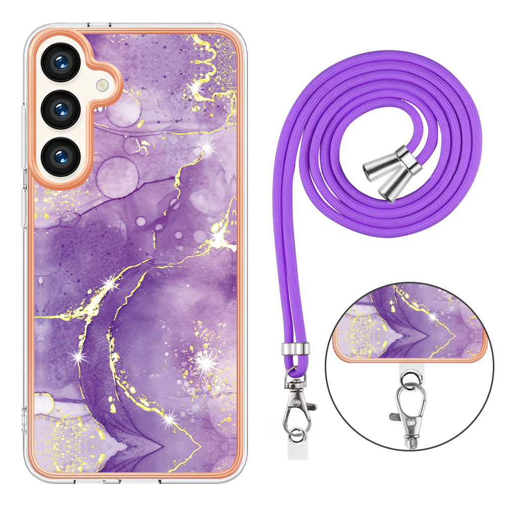 YB IMD Series-9 For Samsung Galaxy S24+ Marble Case TPU Shock Absorbing Cover with Lanyard - Purple 002
