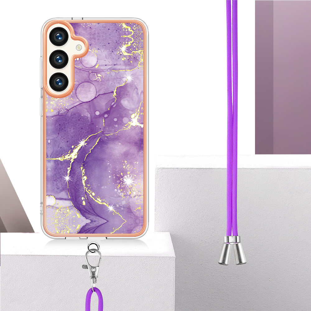 YB IMD Series-9 For Samsung Galaxy S24+ Marble Case TPU Shock Absorbing Cover with Lanyard - Purple 002