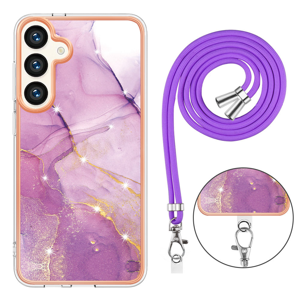 YB IMD Series-9 For Samsung Galaxy S24+ Marble Case TPU Shock Absorbing Cover with Lanyard - Purple 001