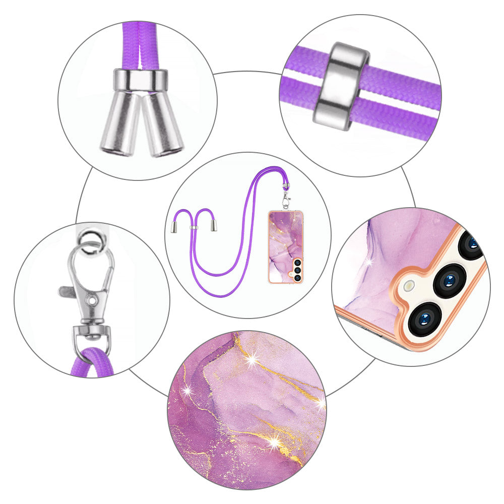 YB IMD Series-9 For Samsung Galaxy S24+ Marble Case TPU Shock Absorbing Cover with Lanyard - Purple 001
