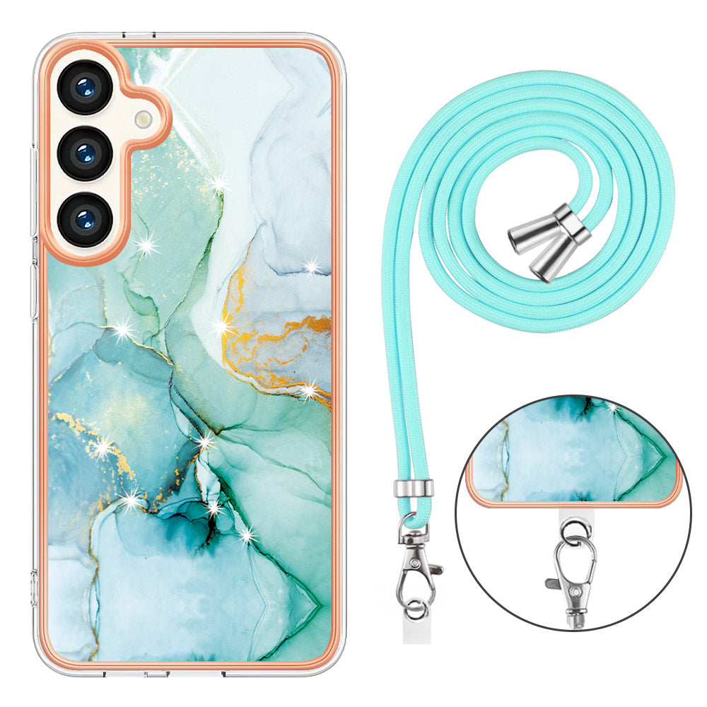 YB IMD Series-9 For Samsung Galaxy S24+ Marble Case TPU Shock Absorbing Cover with Lanyard - Green 003
