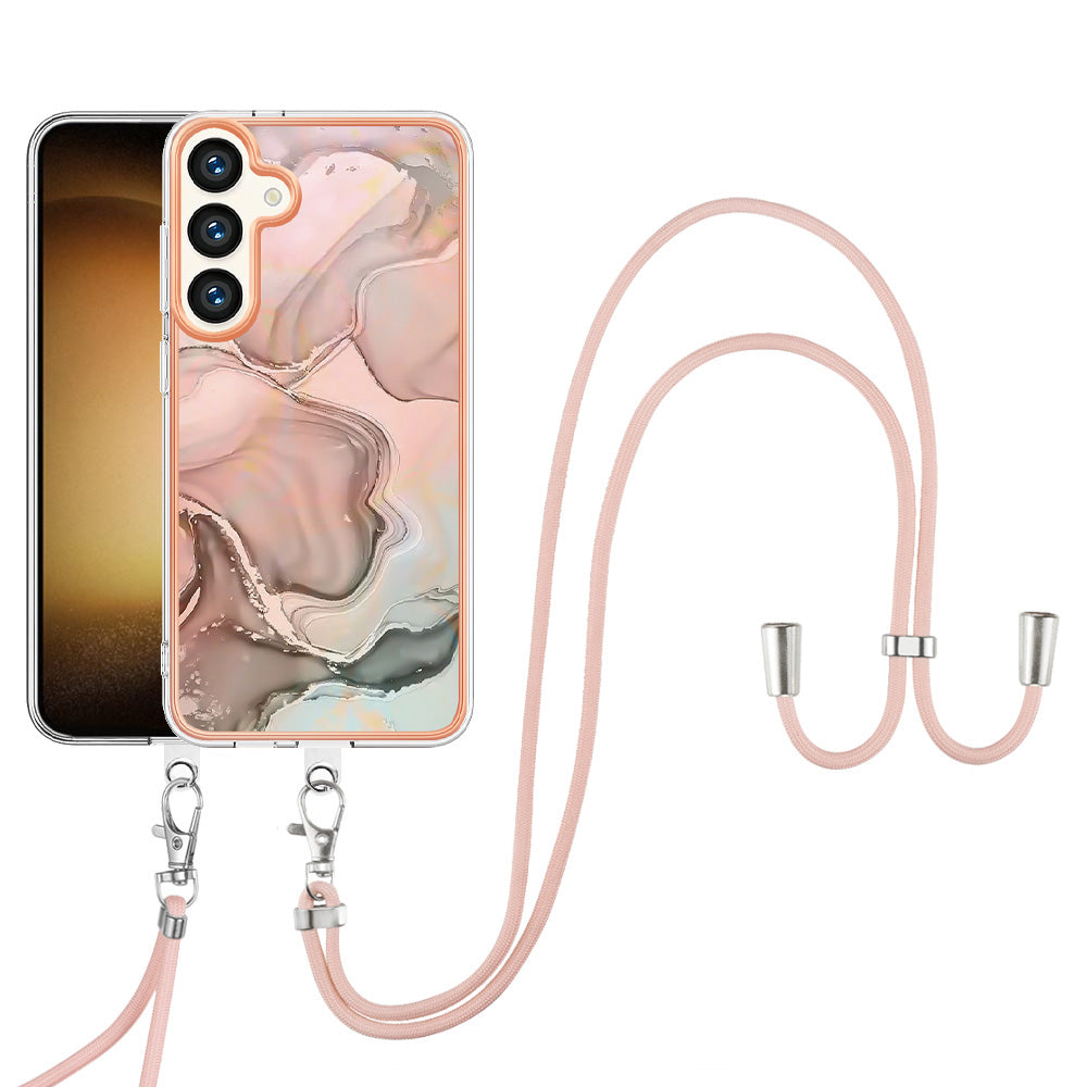 YB IMD Series-18 Style E for Samsung Galaxy S24+ Crossbody Case Marble 2.0mm TPU Phone Cover - Pink