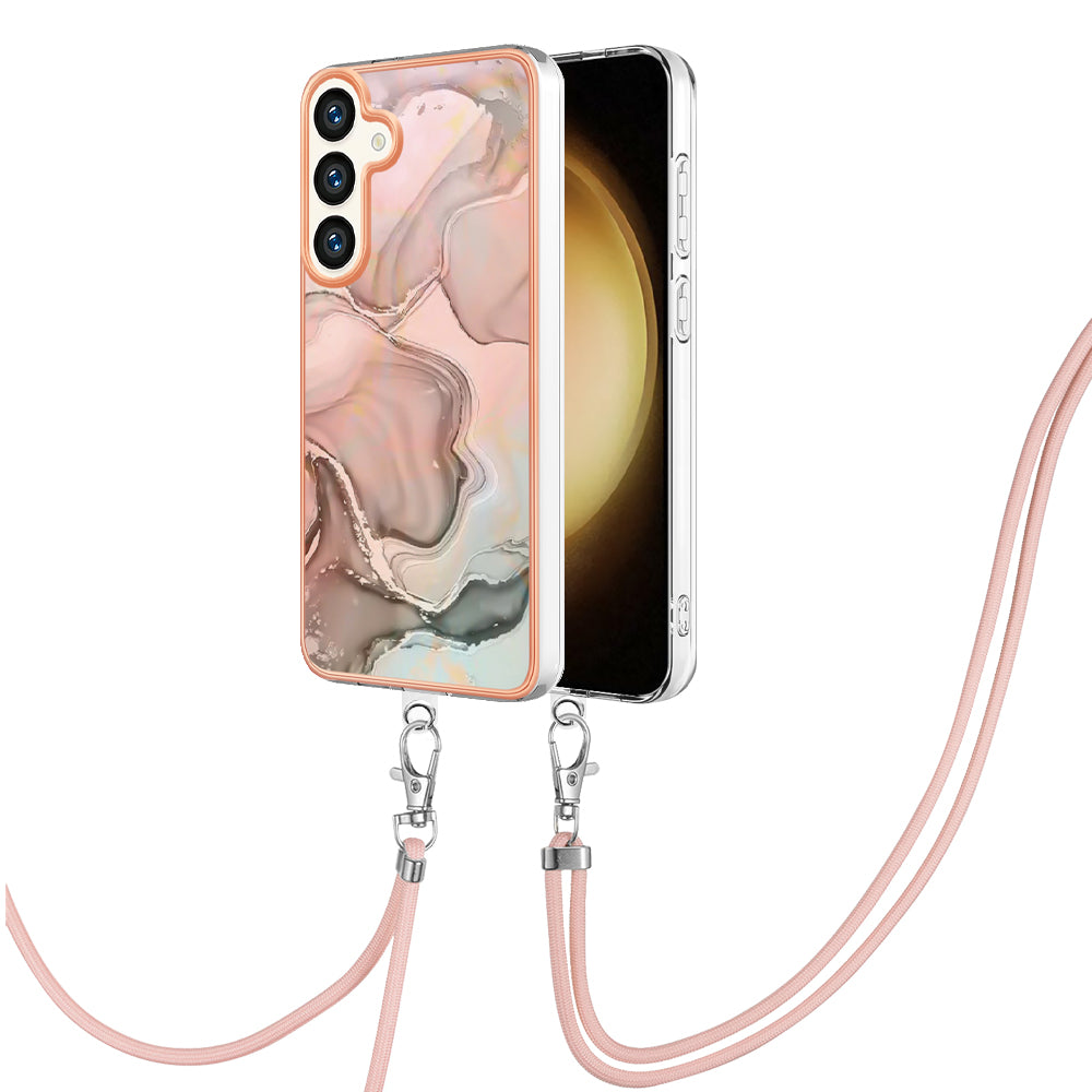 YB IMD Series-18 Style E for Samsung Galaxy S24+ Crossbody Case Marble 2.0mm TPU Phone Cover - Pink