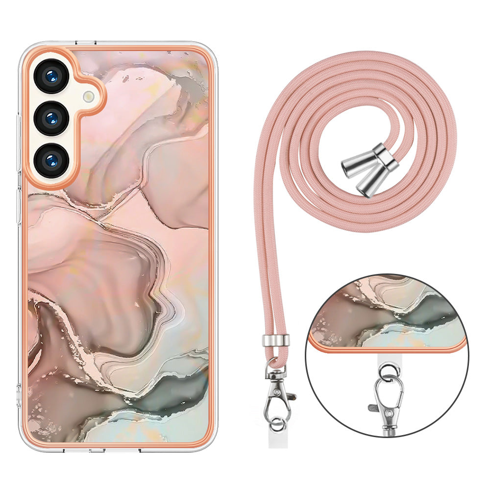 YB IMD Series-18 Style E for Samsung Galaxy S24+ Crossbody Case Marble 2.0mm TPU Phone Cover - Pink