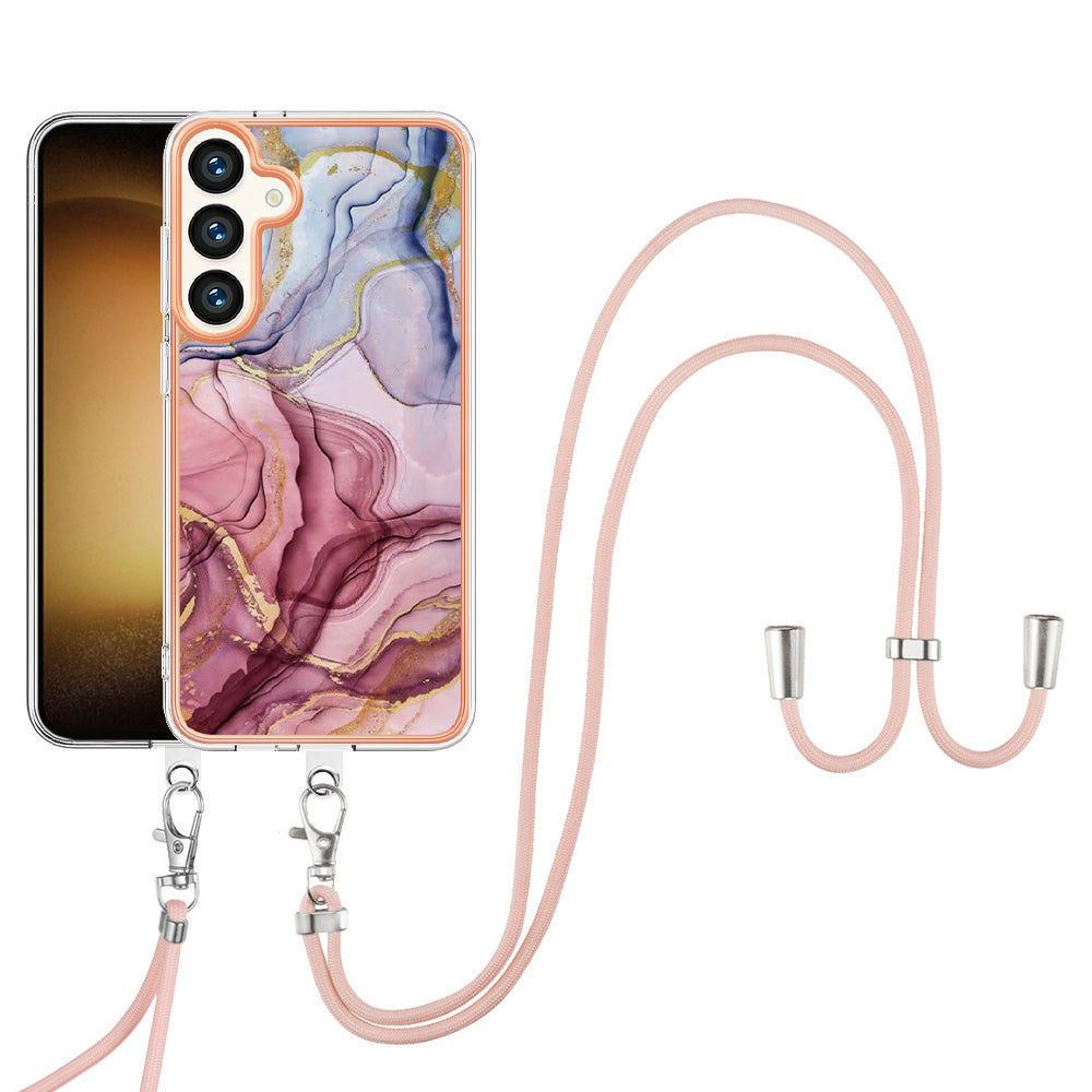YB IMD Series-18 Style E for Samsung Galaxy S24+ Crossbody Case Marble 2.0mm TPU Phone Cover - Rose Gold