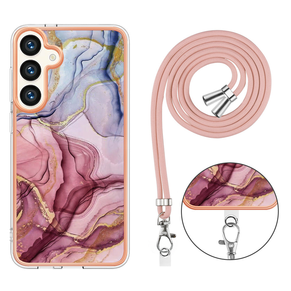 YB IMD Series-18 Style E for Samsung Galaxy S24+ Crossbody Case Marble 2.0mm TPU Phone Cover - Rose Gold