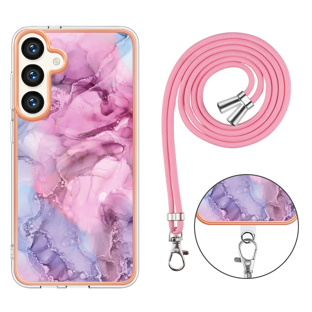 YB IMD Series-18 Style E for Samsung Galaxy S24+ Crossbody Case Marble 2.0mm TPU Phone Cover - Rose