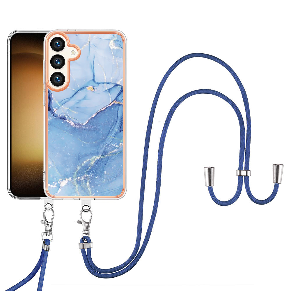 YB IMD Series-18 Style E for Samsung Galaxy S24+ Crossbody Case Marble 2.0mm TPU Phone Cover - Blue