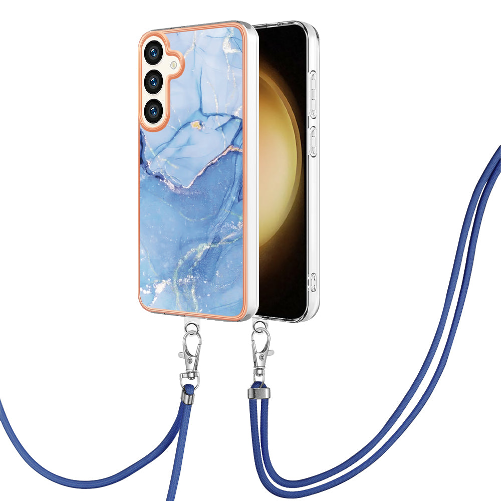YB IMD Series-18 Style E for Samsung Galaxy S24+ Crossbody Case Marble 2.0mm TPU Phone Cover - Blue