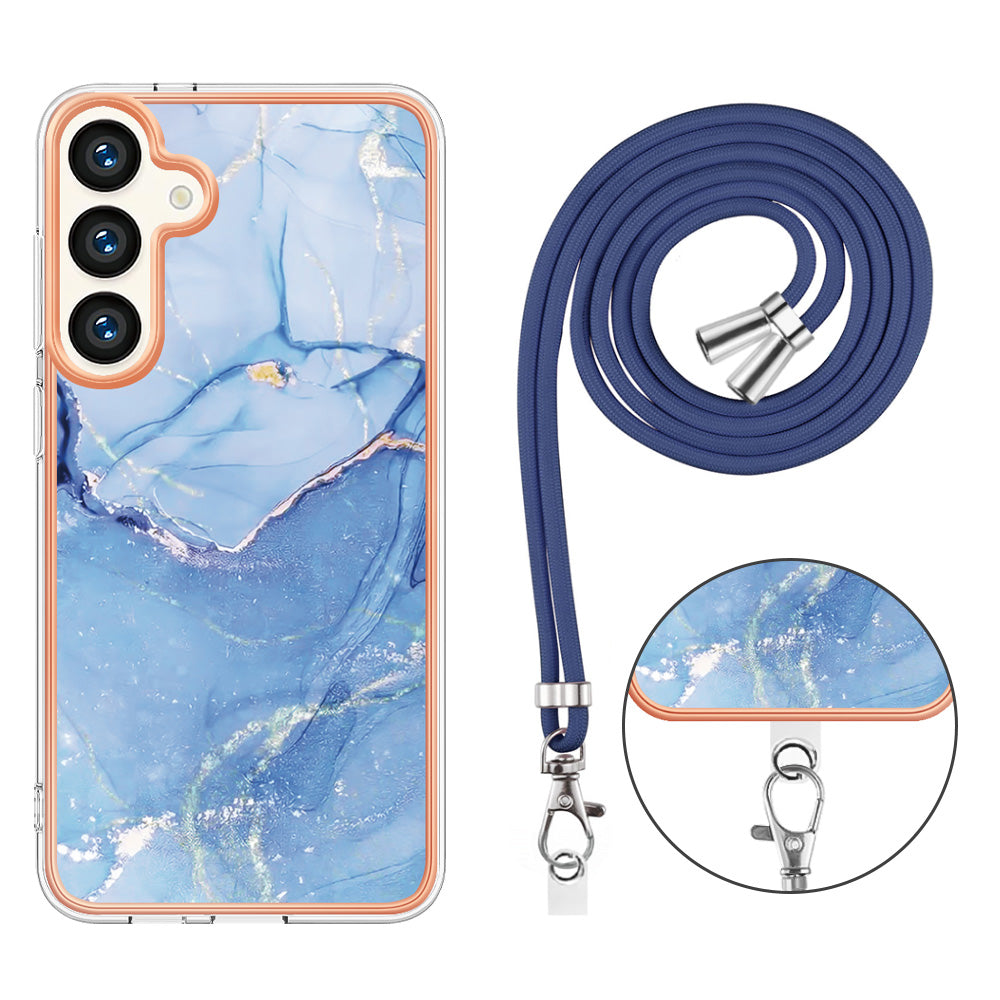 YB IMD Series-18 Style E for Samsung Galaxy S24+ Crossbody Case Marble 2.0mm TPU Phone Cover - Blue