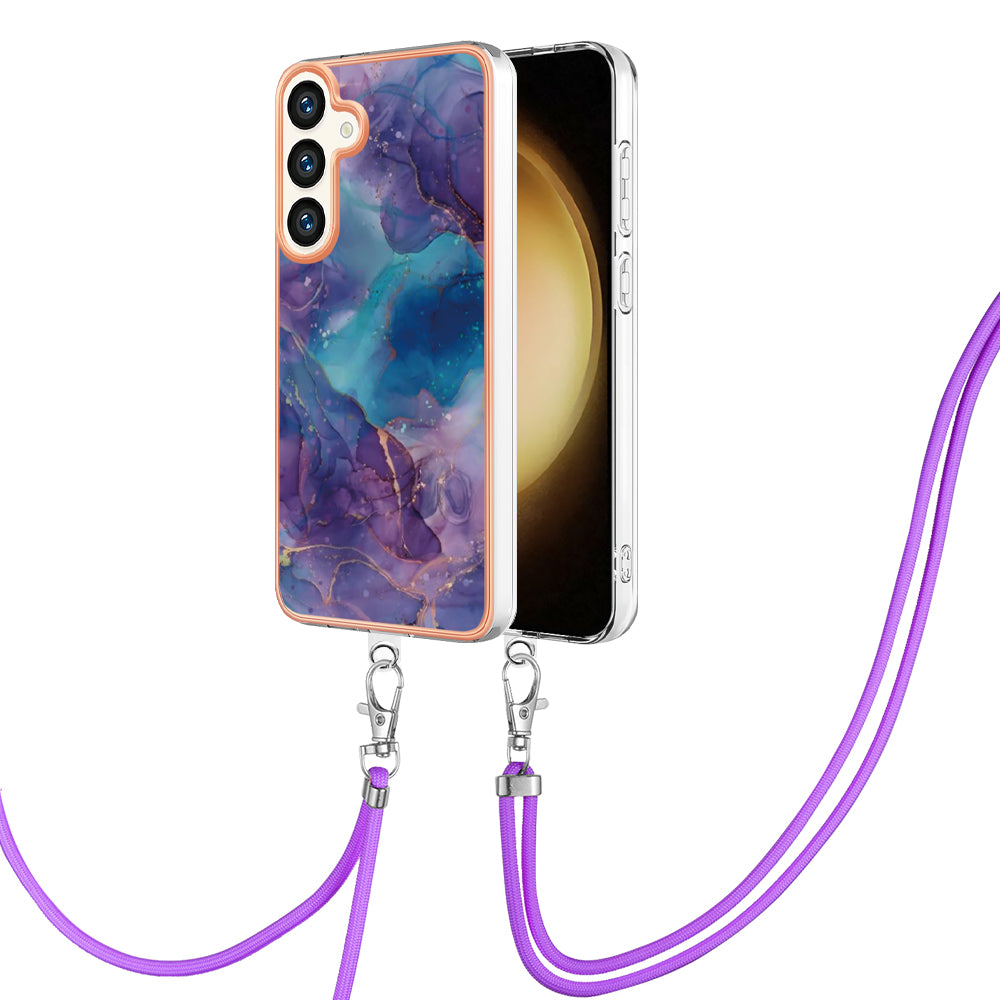 YB IMD Series-18 Style E for Samsung Galaxy S24+ Crossbody Case Marble 2.0mm TPU Phone Cover - Purple