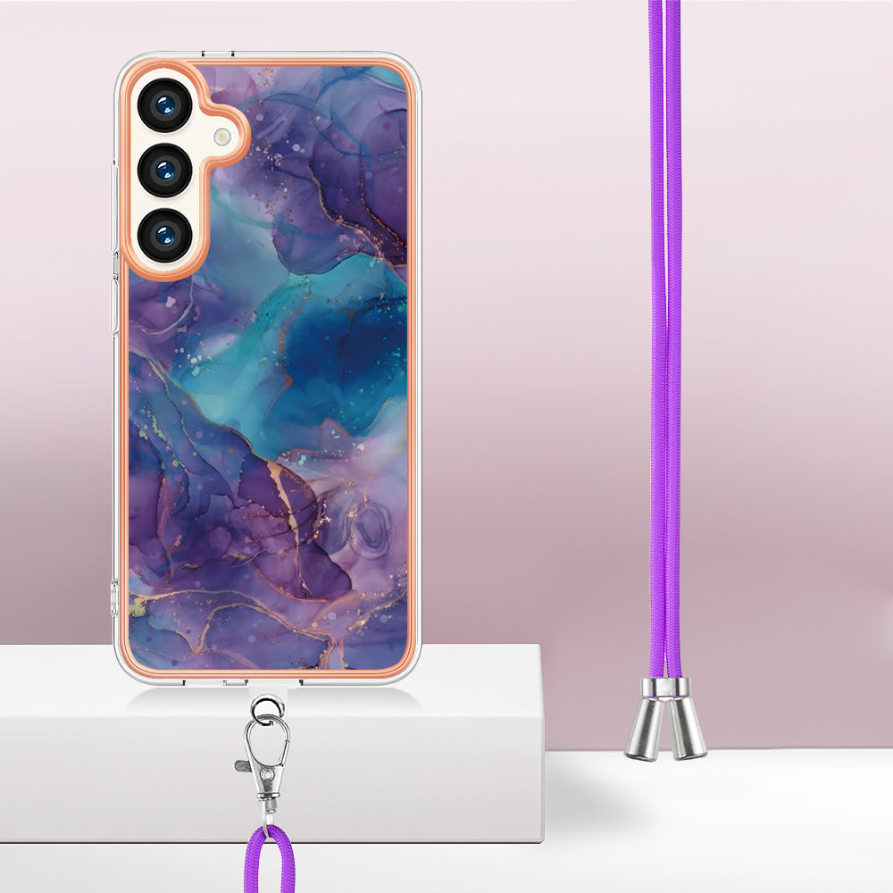 YB IMD Series-18 Style E for Samsung Galaxy S24+ Crossbody Case Marble 2.0mm TPU Phone Cover - Purple
