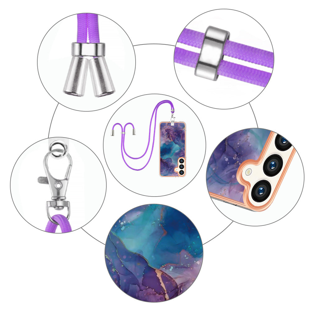 YB IMD Series-18 Style E for Samsung Galaxy S24+ Crossbody Case Marble 2.0mm TPU Phone Cover - Purple