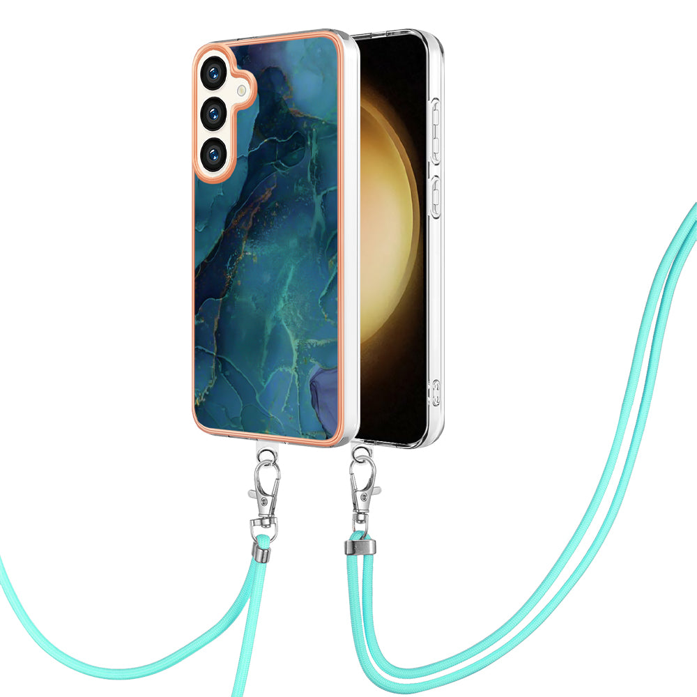 YB IMD Series-18 Style E for Samsung Galaxy S24+ Crossbody Case Marble 2.0mm TPU Phone Cover - Green