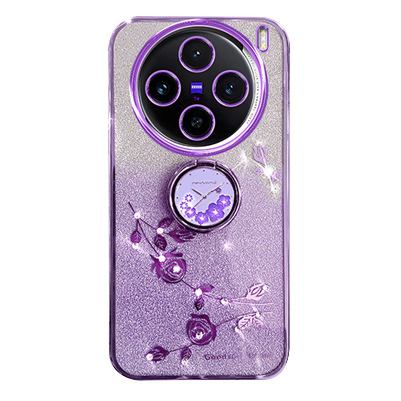 KADEM For vivo X100 Pro 5G Ring Kickstand TPU Phone Case Glitter Powder Cell Phone Cover - Purple