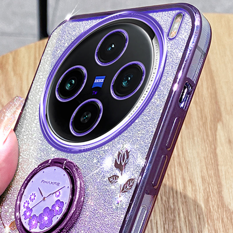 KADEM For vivo X100 Pro 5G Ring Kickstand TPU Phone Case Glitter Powder Cell Phone Cover - Purple