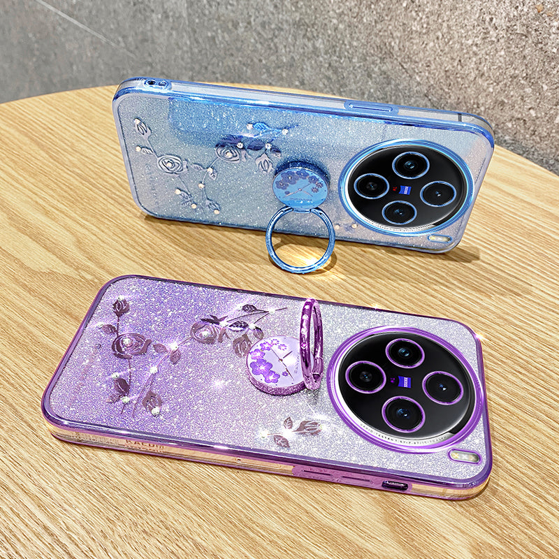 KADEM For vivo X100 Pro 5G Ring Kickstand TPU Phone Case Glitter Powder Cell Phone Cover - Purple