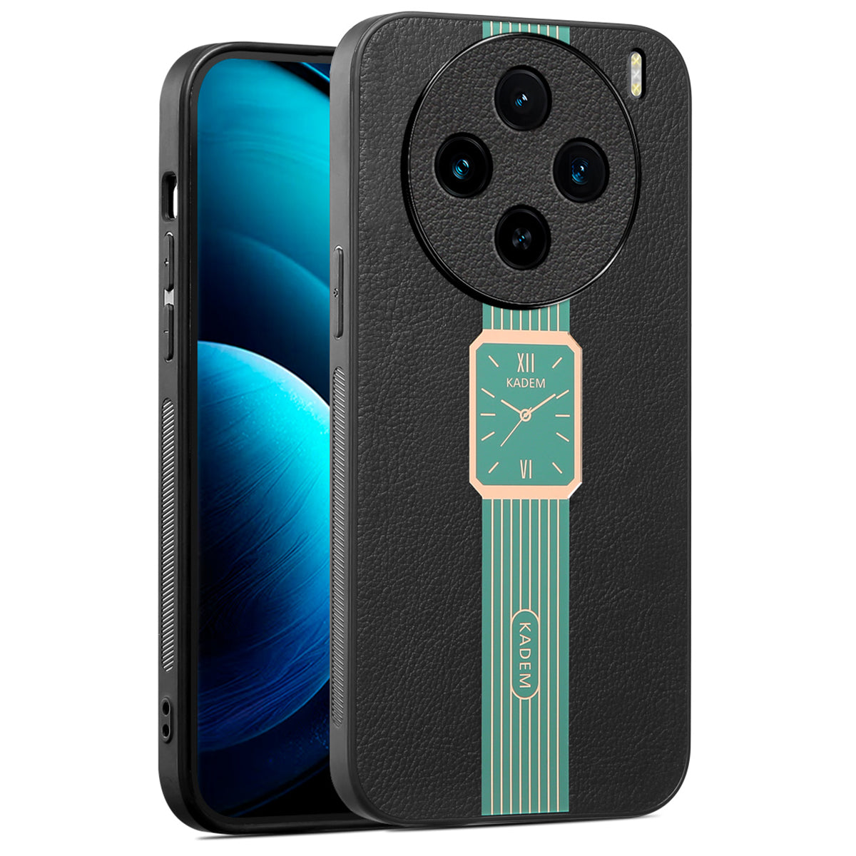 KADEM For vivo X100 5G Case Leather+Acrylic+TPU Electroplating Cell Phone Cover - Green