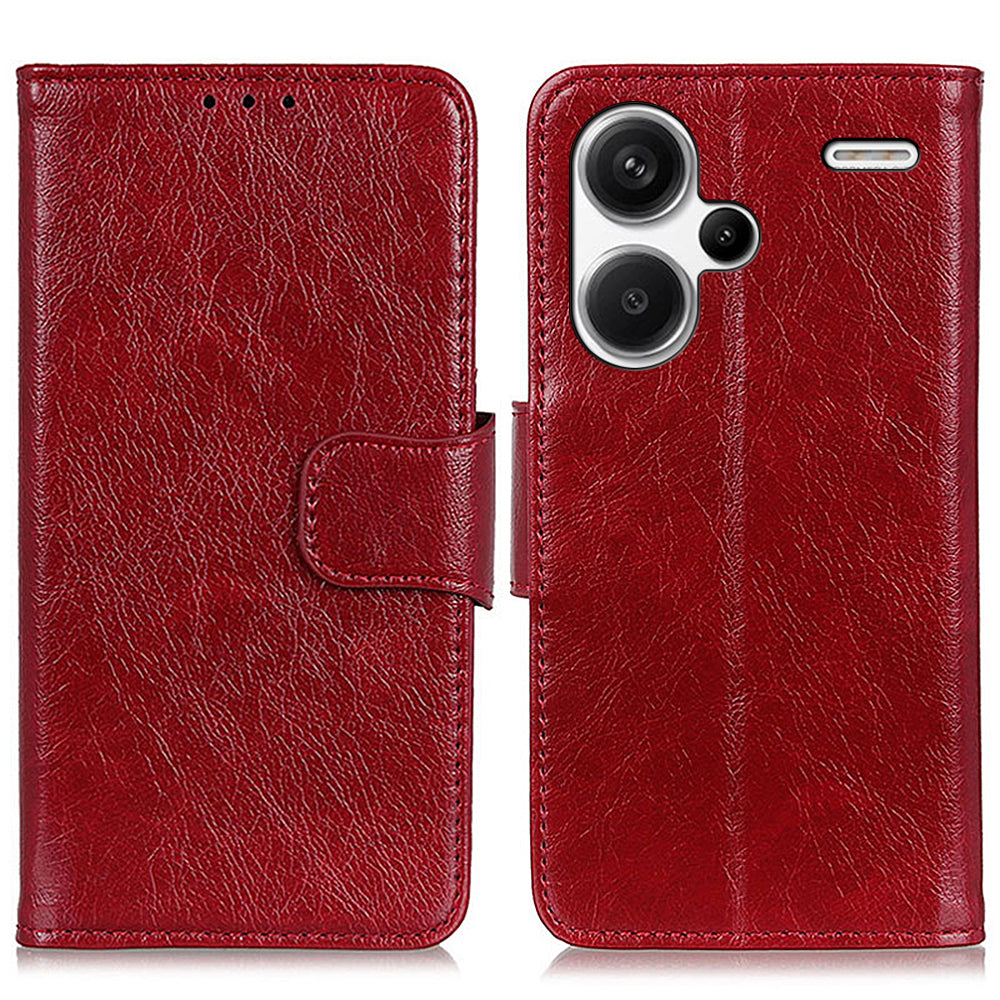 For Xiaomi Redmi Note 13 Pro+ 5G Case Nappa Texture Split Leather Phone Shell - Red