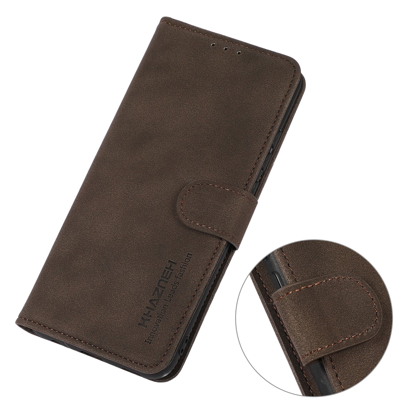 KHAZNEH For Xiaomi Redmi Note 13 Pro+ 5G Cell Phone Case Anti-scratch PU Leather Flip Cover - Brown