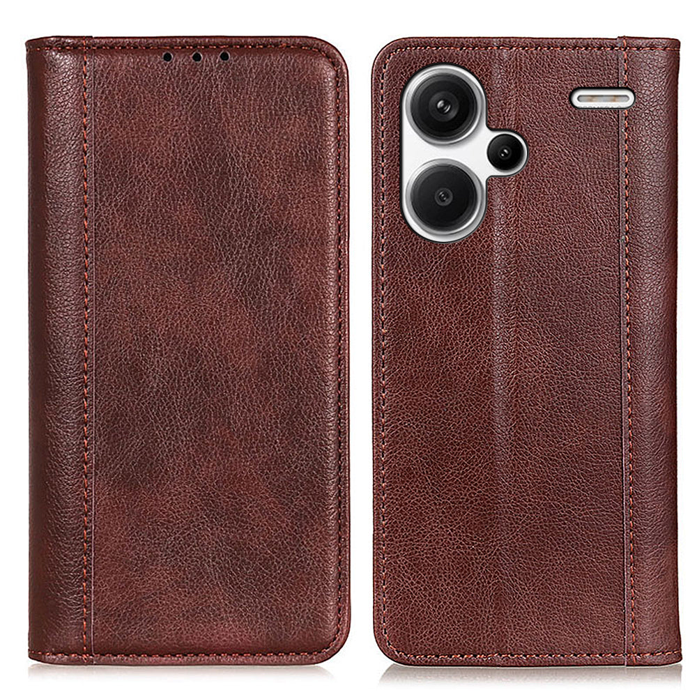 For Xiaomi Redmi Note 13 Pro+ 5G Case Folding Stand Split Leather Cell Phone Cover - Brown