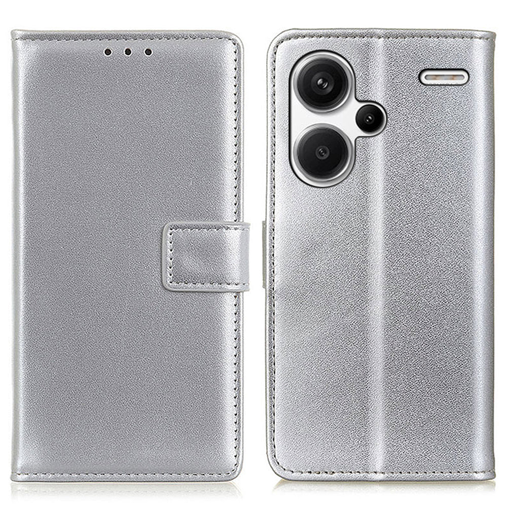 For Xiaomi Redmi Note 13 Pro+ 5G Case PU Leather Folding Stand Cell Phone Cover - Silver
