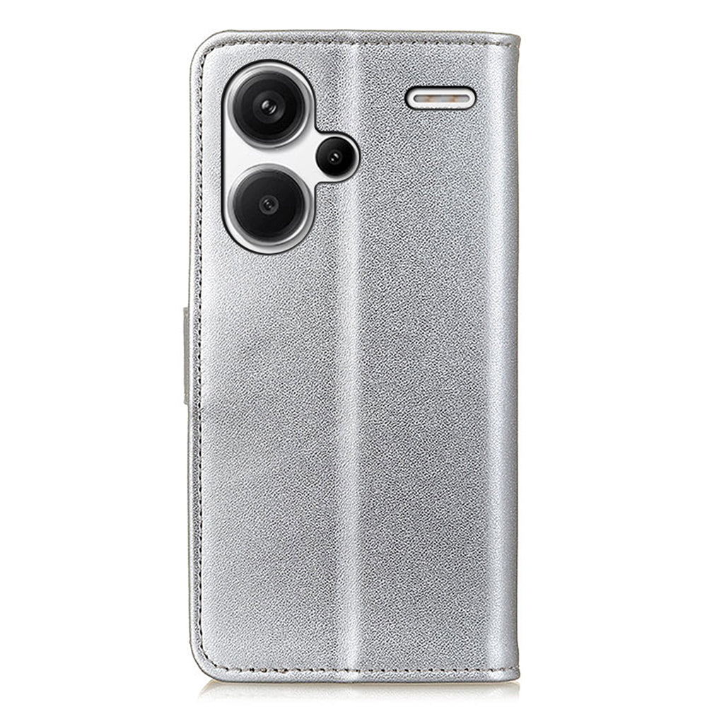 For Xiaomi Redmi Note 13 Pro+ 5G Case PU Leather Folding Stand Cell Phone Cover - Silver