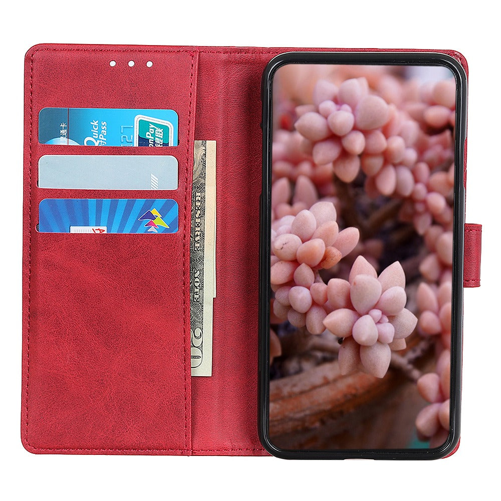 For Xiaomi Redmi Note 13 Pro+ 5G Cell Phone Cases Cowhide Texture Folio Flip PU Leather Cover - Red