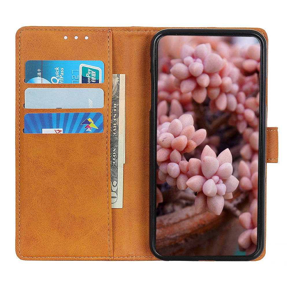 For Xiaomi Redmi Note 13 Pro+ 5G Cell Phone Cases Cowhide Texture Folio Flip PU Leather Cover - Brown