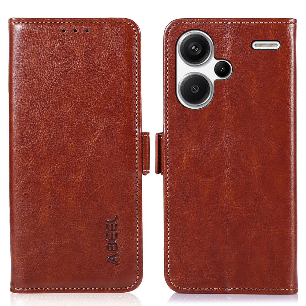 ABEEL For Xiaomi Redmi Note 13 Pro+ 5G Cell Phone Case PU Leather Wallet Cover - Brown