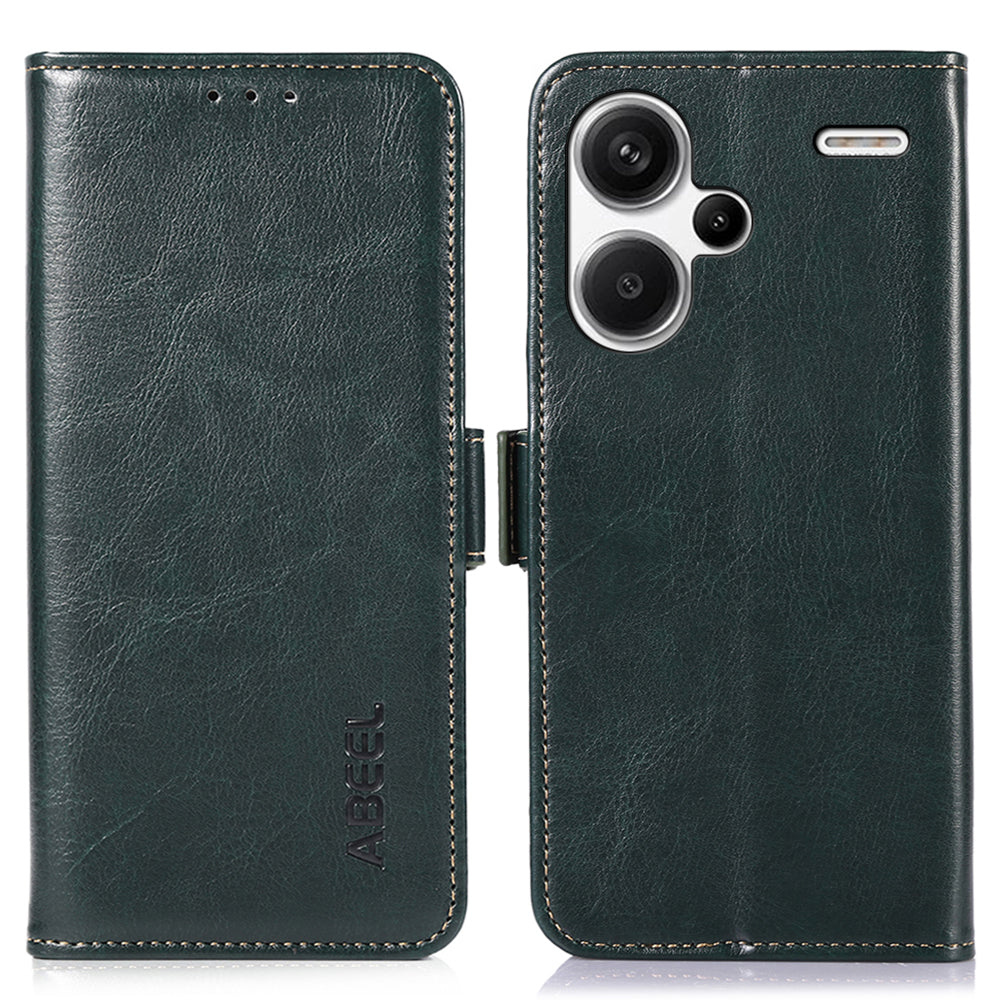 ABEEL For Xiaomi Redmi Note 13 Pro+ 5G Cell Phone Case PU Leather Wallet Cover - Green