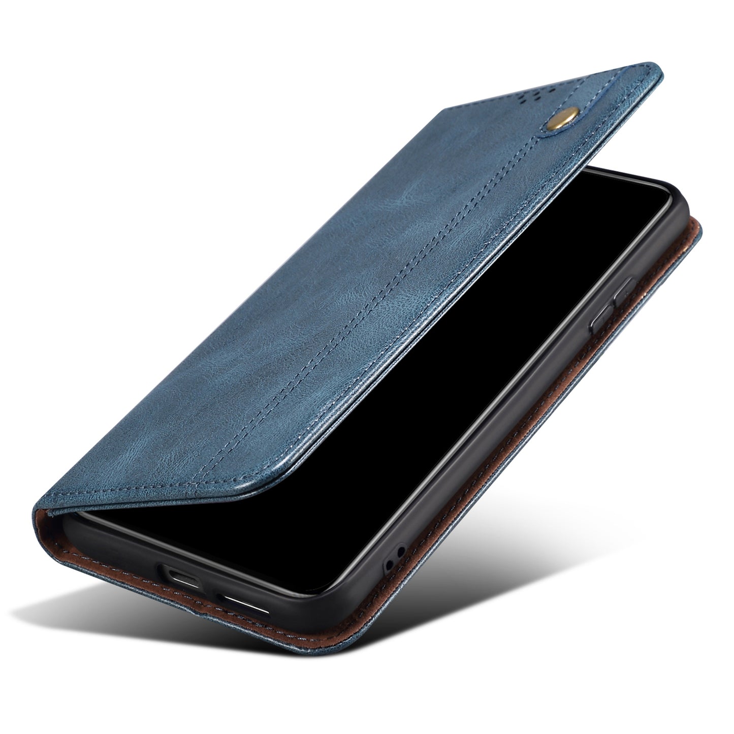 For vivo X100 5G Cell Phone Case Stand Wallet Crazy Horse Texture Waxy Leather Cover - Blue