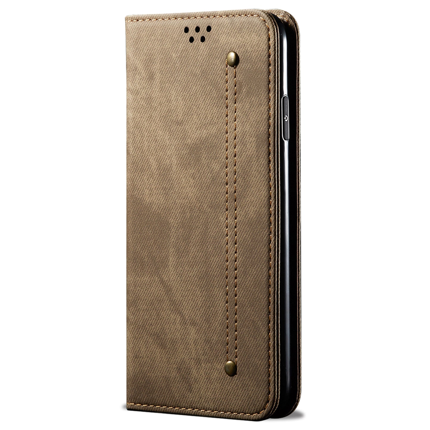 For vivo X100 5G Cell Phone Case Jeans Cloth Texture Wallet Stand Leather Cover - Khaki