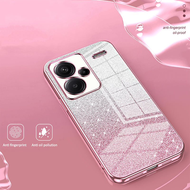 For Xiaomi Redmi Note 13 Pro+ 5G TPU Cover Precise Cutout Glitter Design Cell Phone Case - Transparent