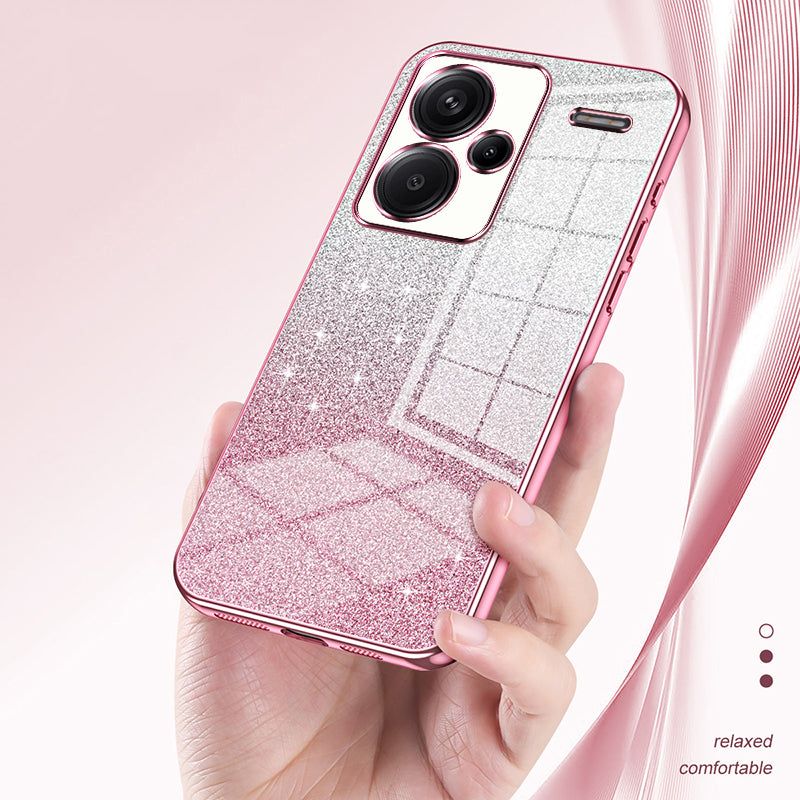 For Xiaomi Redmi Note 13 Pro+ 5G TPU Cover Precise Cutout Glitter Design Cell Phone Case - Transparent