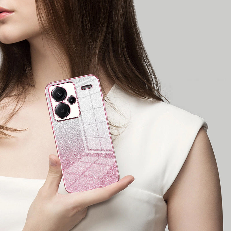 For Xiaomi Redmi Note 13 Pro+ 5G TPU Cover Precise Cutout Glitter Design Cell Phone Case - Transparent