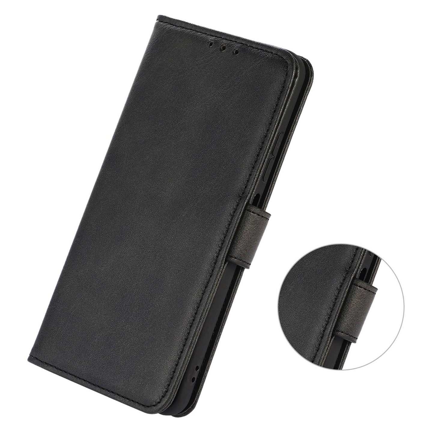 For Xiaomi Redmi Note 13 Pro 5G / Poco X6 5G Case Cowhide Texture Foldable Stand Leather Cover - Black