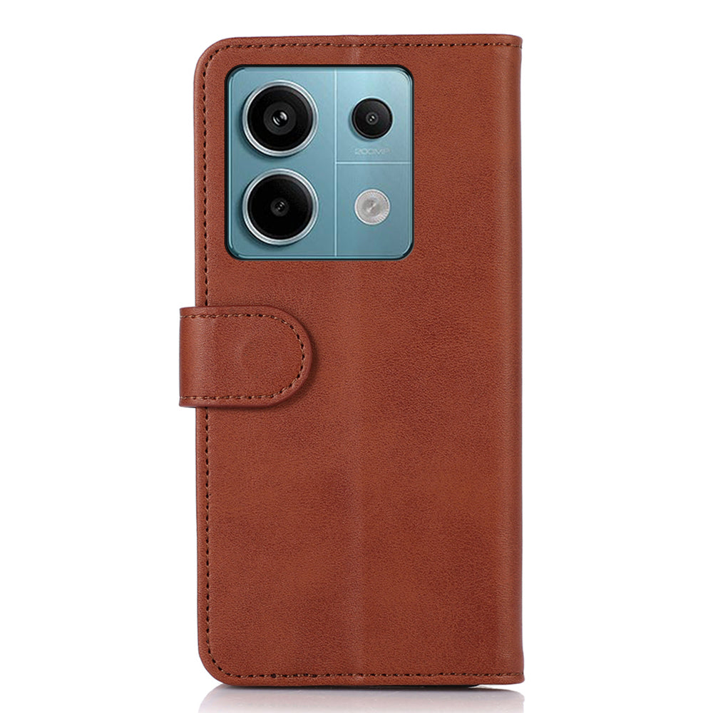 For Xiaomi Redmi Note 13 Pro 5G / Poco X6 5G Case Cowhide Texture Foldable Stand Leather Cover - Brown