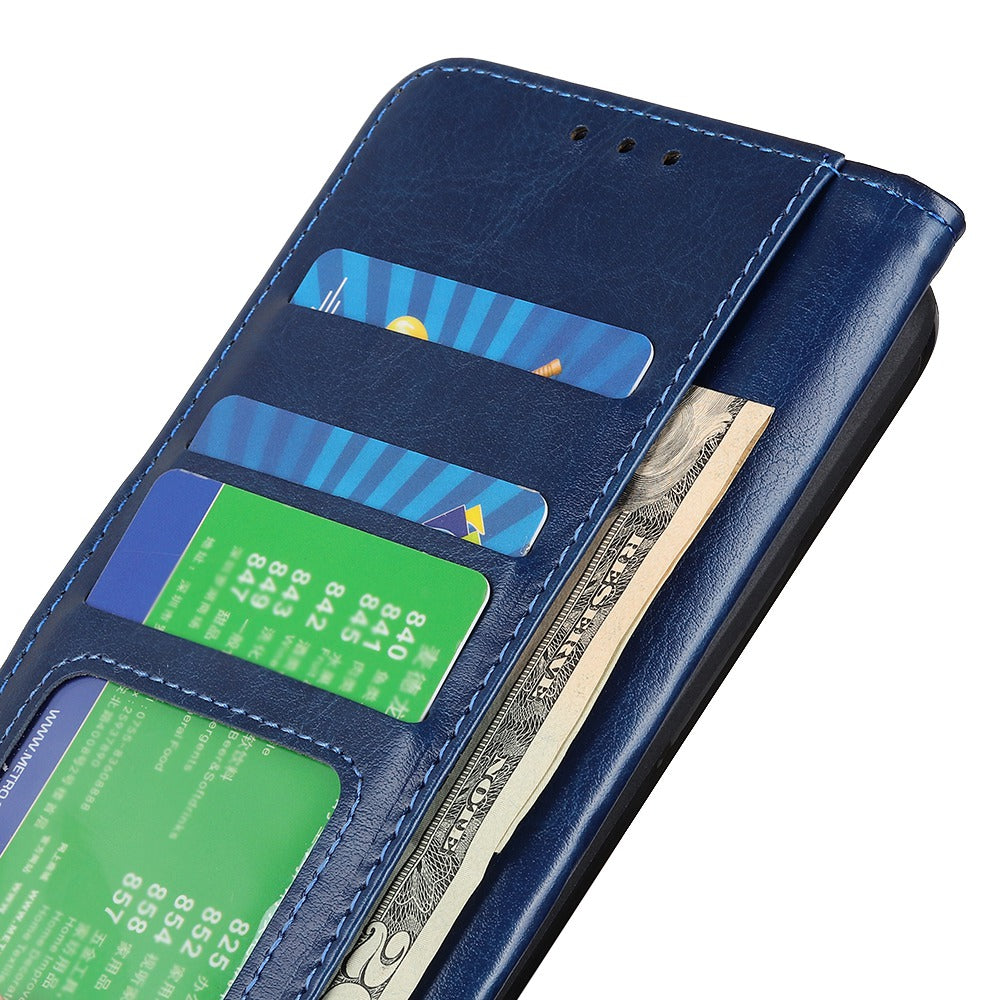 Leather Cover for Xiaomi Redmi Note 13 Pro+ 5G Crazy Horse Texture Cell Phone Cases - Blue