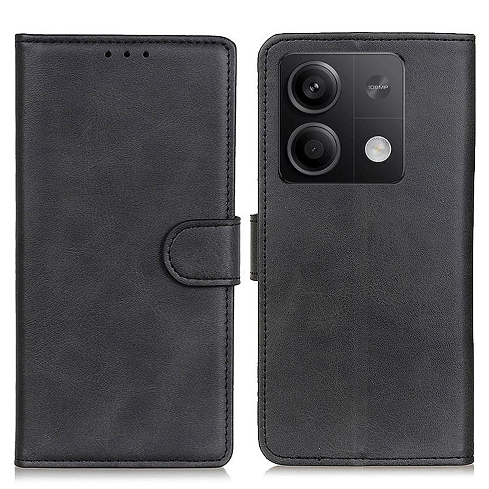 For Xiaomi Redmi Note 13 5G / 13 5G (China) Case Cowhide Texture PU Leather Stand Phone Cover - Black