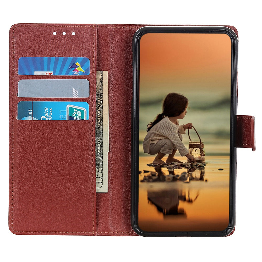 For Xiaomi Redmi Note 13 5G / 13 5G (China) Case PU Leather Litchi Texture Flip Wallet Phone Protector - Brown