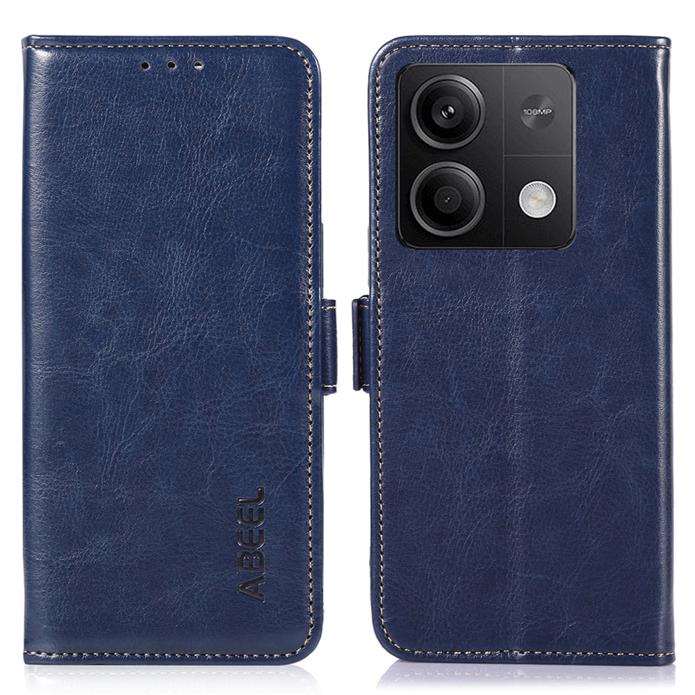 ABEEL For Xiaomi Redmi Note 13 5G / 13 5G (China) Cell Phone Cases Wallet Crazy Horse Texture Leather Shell - Blue