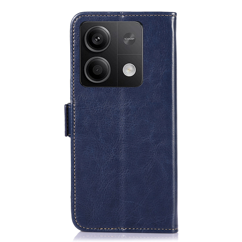ABEEL For Xiaomi Redmi Note 13 5G / 13 5G (China) Cell Phone Cases Wallet Crazy Horse Texture Leather Shell - Blue