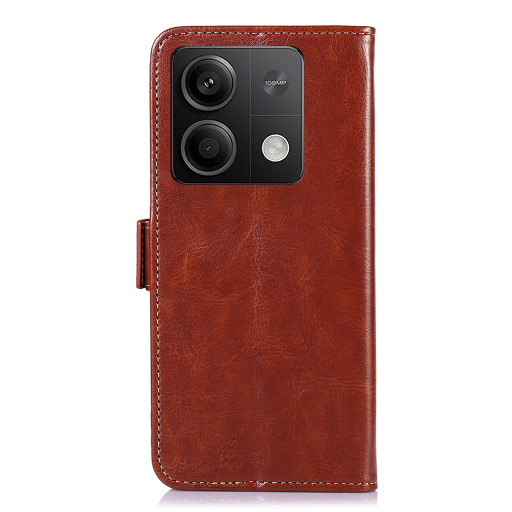 ABEEL For Xiaomi Redmi Note 13 5G / 13 5G (China) Cell Phone Cases Wallet Crazy Horse Texture Leather Shell - Brown