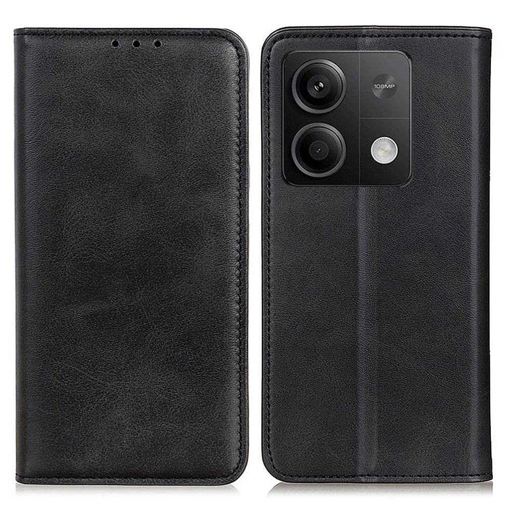 For Xiaomi Redmi Note 13 5G / 13 5G (China) Magnetic Phone Case Split Leather Cowhide Texture Wallet Cover - Black
